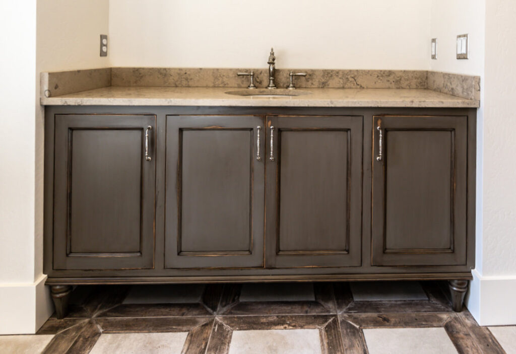 A picture of custom bathroom cabinets.